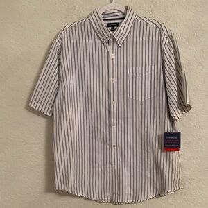 NWT Croft&Barrow Men's Classic White and Blue Striped Shirt Short Sleeve Size L